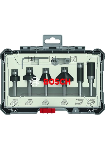 Professional 6 Parça Kenar ve Kenar Frezesi Seti (Ahşap Için, 8 mm Şaftlı Üst Frezeler Için Aksesuar)
