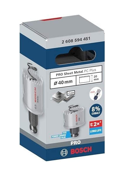 1 x Pro Sheet Metal Power Change Plus Delik Testeresi (Paslanmaz Çelik Saclar, Çelik Saclar, Ø 40 Mm, Profesyonel Aksesuar Matkap/tornavida Için)