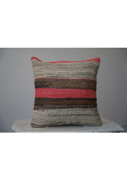 40 x 40 cm El Dokuma Kilimden Oluşan Pembe Çizgili Antik Kırlent Kılıf fiyatları