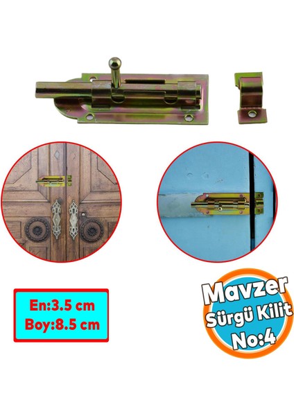 Mavzer Sürgü Kilit No:4 Kadmiyum 35X85 mm Kapı Pencere Emniyet Mandalı Kilidi
