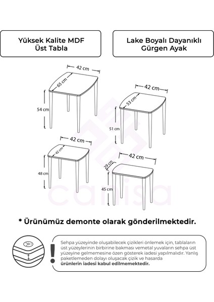 Telwe Serisi Mdf Siyah Mermer Desen 4'lü Zigon Sehpa Takımı Gürgen Ayak