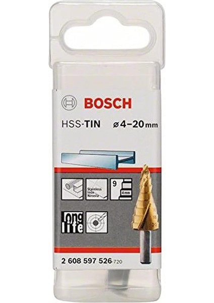 Professional Kademeli Matkap Hss-Tin 3 Yüzeyli Şaftlı (Ø 4-20 Mm, 9 Kademe)