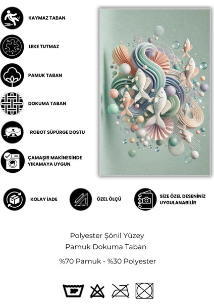 3D Balık Desenli Halı Pastel Renkli Dalış Temalı Dijital Baskılı Antialerjik Çocuk Odası Halısı fırsatları