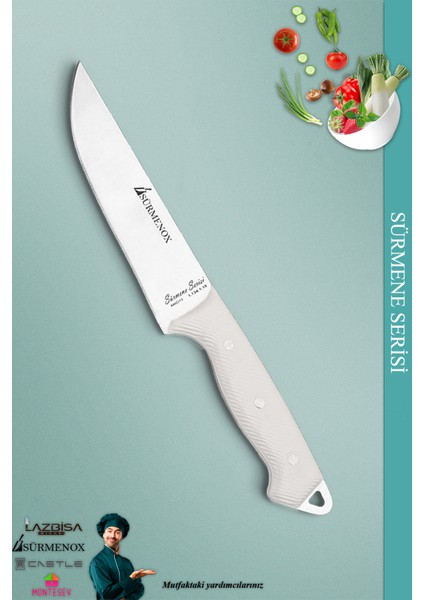 Sürmene Serisi Mutfak Bıçak Et Ekmek Sebze Salata Bıçağı Beyaz No:3 ( MFT-007 )