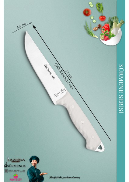 Sürmene Serisi Mutfak Bıçak Et Ekmek Sebze Salata Bıçağı Beyaz No:3 ( MFT-007 ) fiyatları