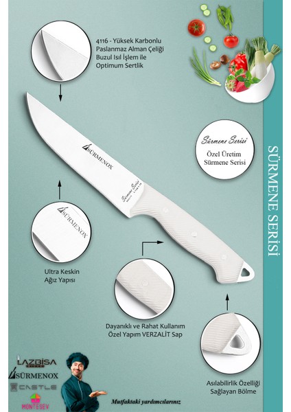 Sürmene Serisi Mutfak Bıçak Et Ekmek Sebze Salata Bıçağı Beyaz No:3 ( MFT-007 ) modelleri