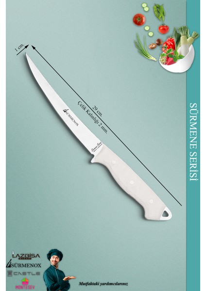 Sürmene Serisi Mutfak Fileto Bıçağı Steak Bıçak Et Balık Tavuk Fileto Bıçağı Beyaz ( MFT-008 ) fiyatları