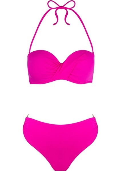 3404 Koyu Pembe Straplez Bikini Takımı
