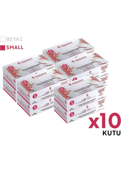 Lateks Muayene Eldiveni 100'LÜ S Küçük Boy Pudrasız Beyaz 10 Kutu modelleri