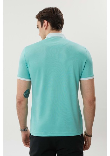 Erkek Fermuarlı Yakalı Mint Yeşil Tshirt