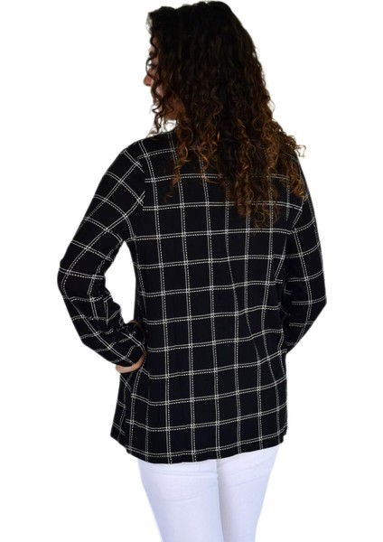 Kadın Çizgi Kareli Baskılı Desen Viscon Bluz BGL-ST04294