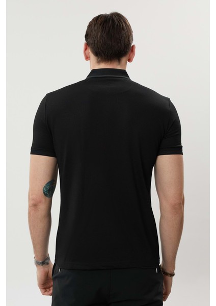 Erkek Fermuarlı Yakalı Siyah Tshirt fiyatları