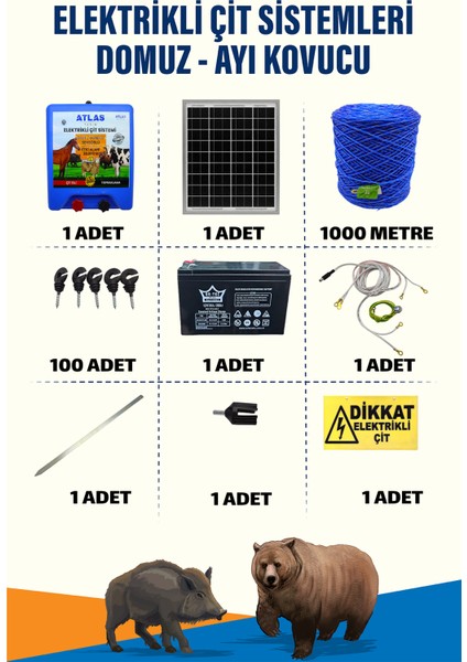 1000 Mt 515 Dönüm 12v Akü Ve 25w Güneş Panelli Elektrikli Çit Sistemi – 5 Yıl Güvence