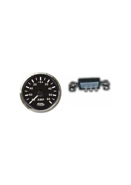 Ampermetre Ø52MM Siyah 12/24V Şönt Dahildir