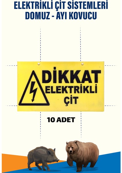 10 Adet Uyarı Levhası – Elektrikli Çit Güvenlik Levhası