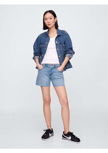 Kadın Mavi Ultrasoft Mid Rise 5'' Denim Şort