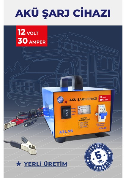 Karavan Akü Şarj Cihazı 12 Volt 30 Amper - 5 Yıl Garanti