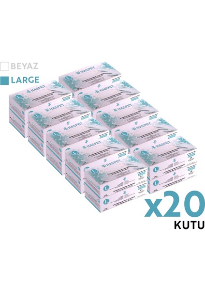 Lateks Muayene Eldiveni 100'LÜ L Büyük Boy Pudrasız Beyaz 20 Kutu modelleri