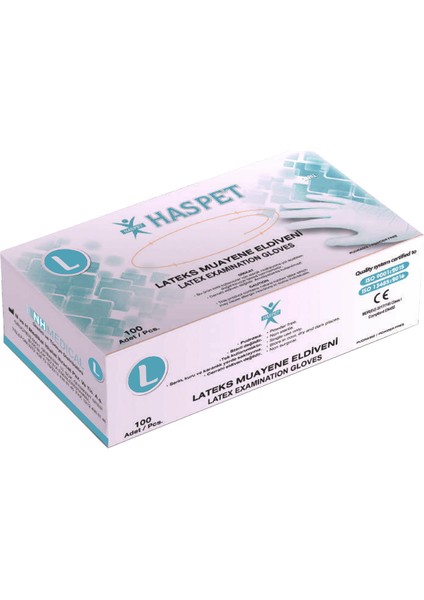 Lateks Muayene Eldiveni 100'LÜ L Büyük Boy Pudrasız Beyaz