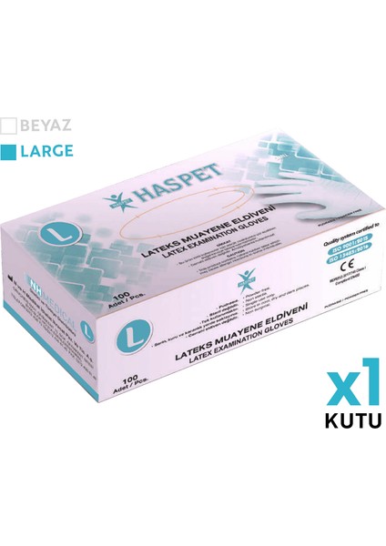 Lateks Muayene Eldiveni 100'LÜ L Büyük Boy Pudrasız Beyaz fiyatları