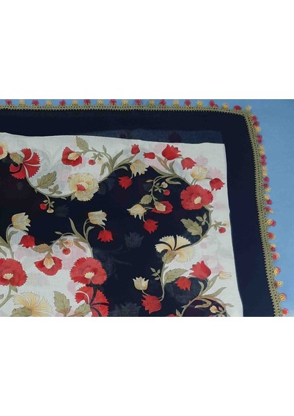 4 Tarafı Tığ Oyalı Baş Örtüsü En-Boy 95cm Siyah Renk fırsatları