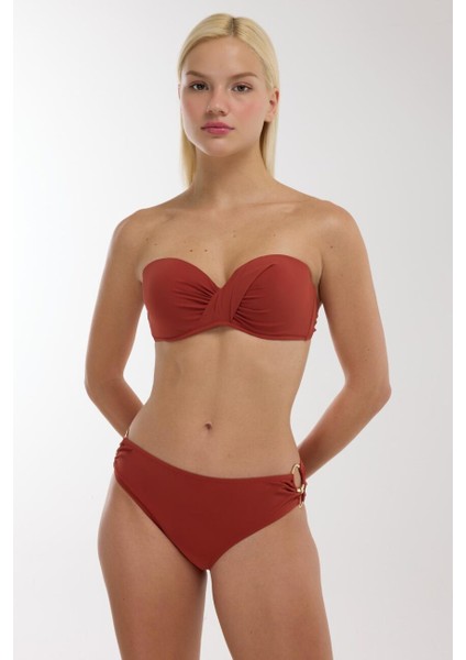 3404 Kiremit Straplez Bikini Takımı
