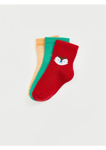 Kids Bordo Baskılı Erkek Çocuk Soket Çorap 3'lü modelleri