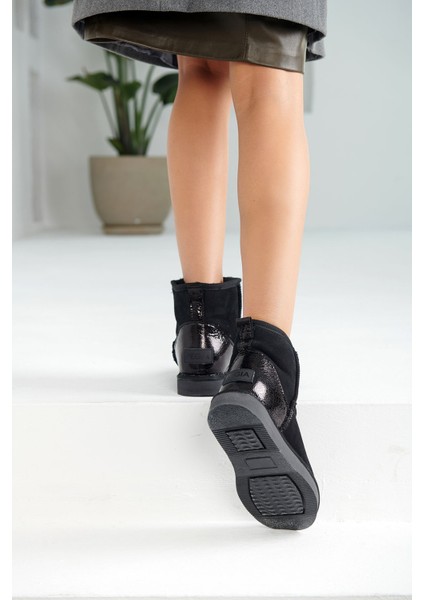 Hakiki Süet İçi Kürk Arkası Deri Bayan Kısa 191074 Siyah fırsatları