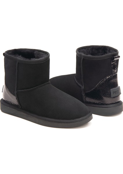 Hakiki Süet İçi Kürk Arkası Deri Bayan Kısa 191074 Siyah indirimleri