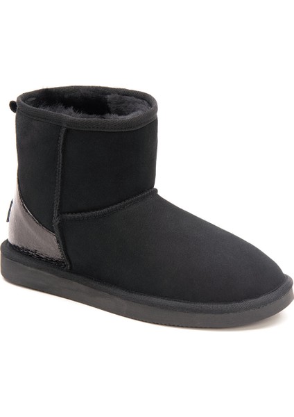 Hakiki Süet İçi Kürk Arkası Deri Bayan Kısa 191074 Siyah