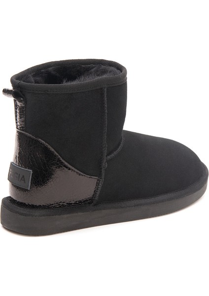 Hakiki Süet İçi Kürk Arkası Deri Bayan Kısa 191074 Siyah