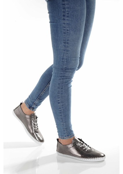 MİA027-1802 Deri Kadın Günlük Ortopedik Platin Spor Babet Ayakkabı