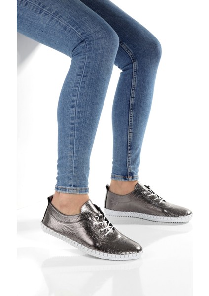 MİA027-1802 Deri Kadın Günlük Ortopedik Platin Spor Babet Ayakkabı modelleri