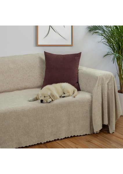 Premium Koltuk Örtüsü 175x300 LARGE Gramajlı Jakarlı Şönil Camel | Kanepe Örtüsü | Kaymaz