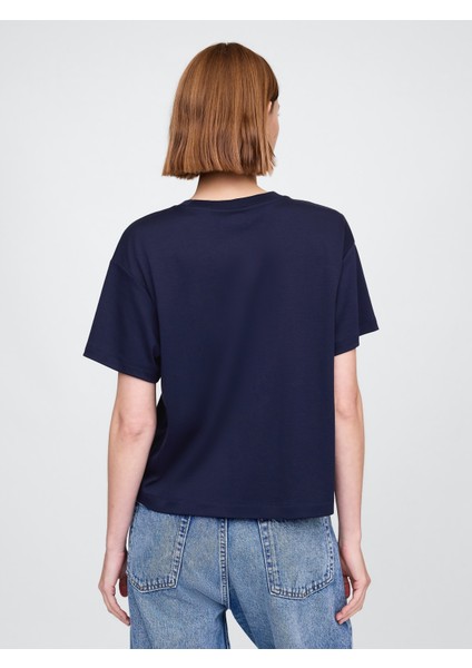 Kadın Lacivert Supima® Pamuk Relaxed T-Shirt modelleri