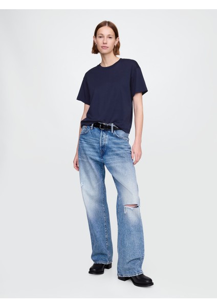 Kadın Lacivert Supima® Pamuk Relaxed T-Shirt fırsatları