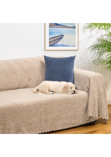 Premium Koltuk Örtüsü 175x300 LARGE Gramajlı Jakarlı Şönil Bej | Kanepe Örtüsü | Kaymaz