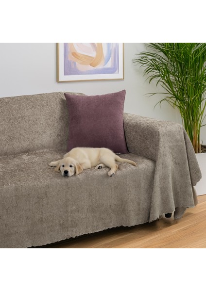 Premium Koltuk Örtüsü 175x300 LARGE Gramajlı Jakarlı Şönil Kapuçino | Kanepe Örtüsü | Kaymaz