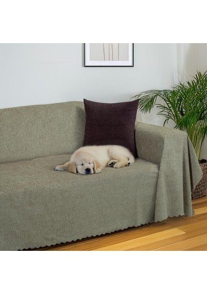 Premium Koltuk Örtüsü 175x300 LARGE Gramajlı Jakarlı Şönil Kum Beji | Kanepe Örtüsü | Kaymaz