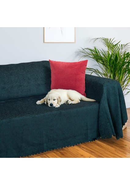 Premium Koltuk Örtüsü 175x300 LARGE Gramajlı Jakarlı Şönil Zümrüt | Kanepe Örtüsü | Kaymaz