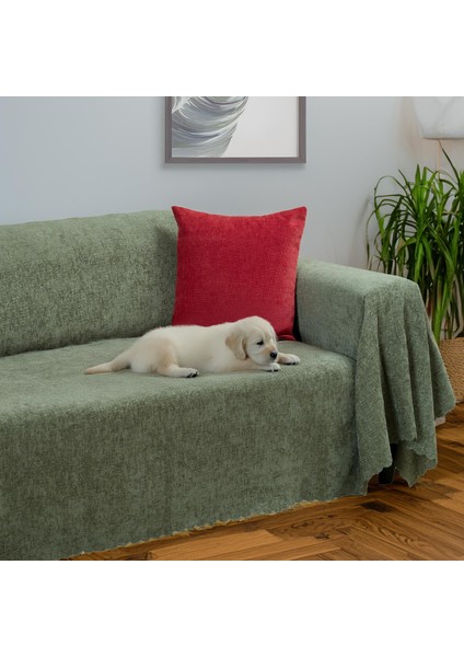 Premium Koltuk Örtüsü 175x300 LARGE Gramajlı Jakarlı Şönil Sage Yeşili | Kanepe Örtüsü | Kaymaz
