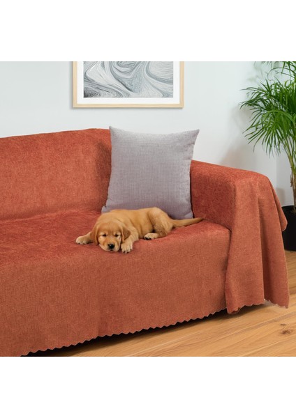 Premium Koltuk Örtüsü 175x350 XLARGE Gramajlı Jakarlı Şönil Kiremit | Kanepe Örtüsü | Kaymaz