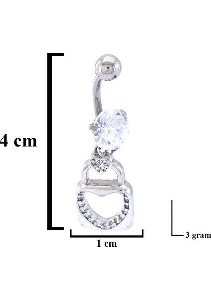 316L Çelik Zirkon Kalpli Kilit Model Piercing PRC-104