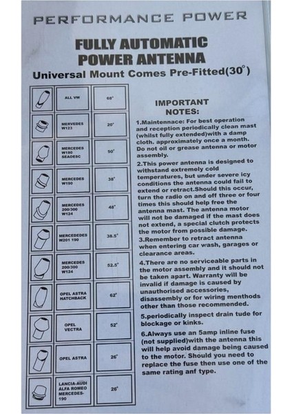 12V OTOMATİK ANTEN (12 APARATLI) UNIVERSAL fiyatları