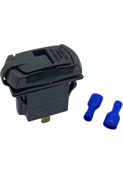 12V-24V Dijital Voltmetre+Şarj Cihazlı (Usb x 2) (4.2A) (Anahtar Tipi) (Mavi Işık) fiyatları