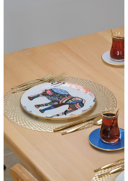 Elephant Beyaz Altın Yaldızlı 6 Kişilik 19 Parça Çay Servis Takımı