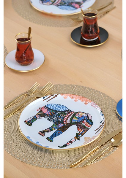 Elephant Beyaz Altın Yaldızlı 6 Kişilik 19 Parça Çay Servis Takımı