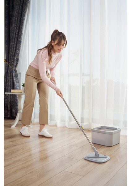 Temiz ile Kirli Suyu Ayıran Kare Mop +2 Yedek Bez Hediyeli Otomatik Hijyen Temizlik Seti