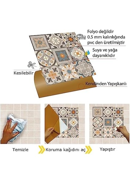 Kendinden Yapışkanlı Apricot Desenli Pvc Karo 30X30 cm (11 Adet / 1 M²)