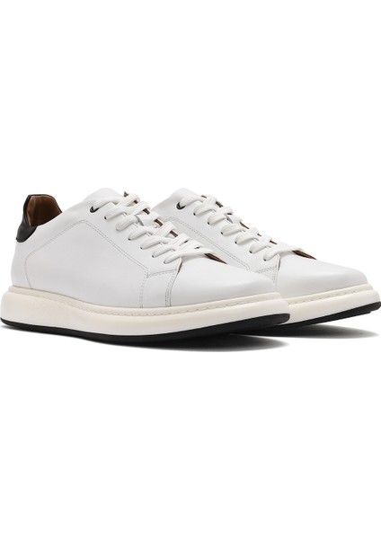 Erkek Beyaz Bağcıklı Deri Sneaker 25SFD611618